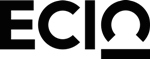 Logo ECIO. Zwarte letters. De O heeft een hoefijzer vorm met streep eronder.